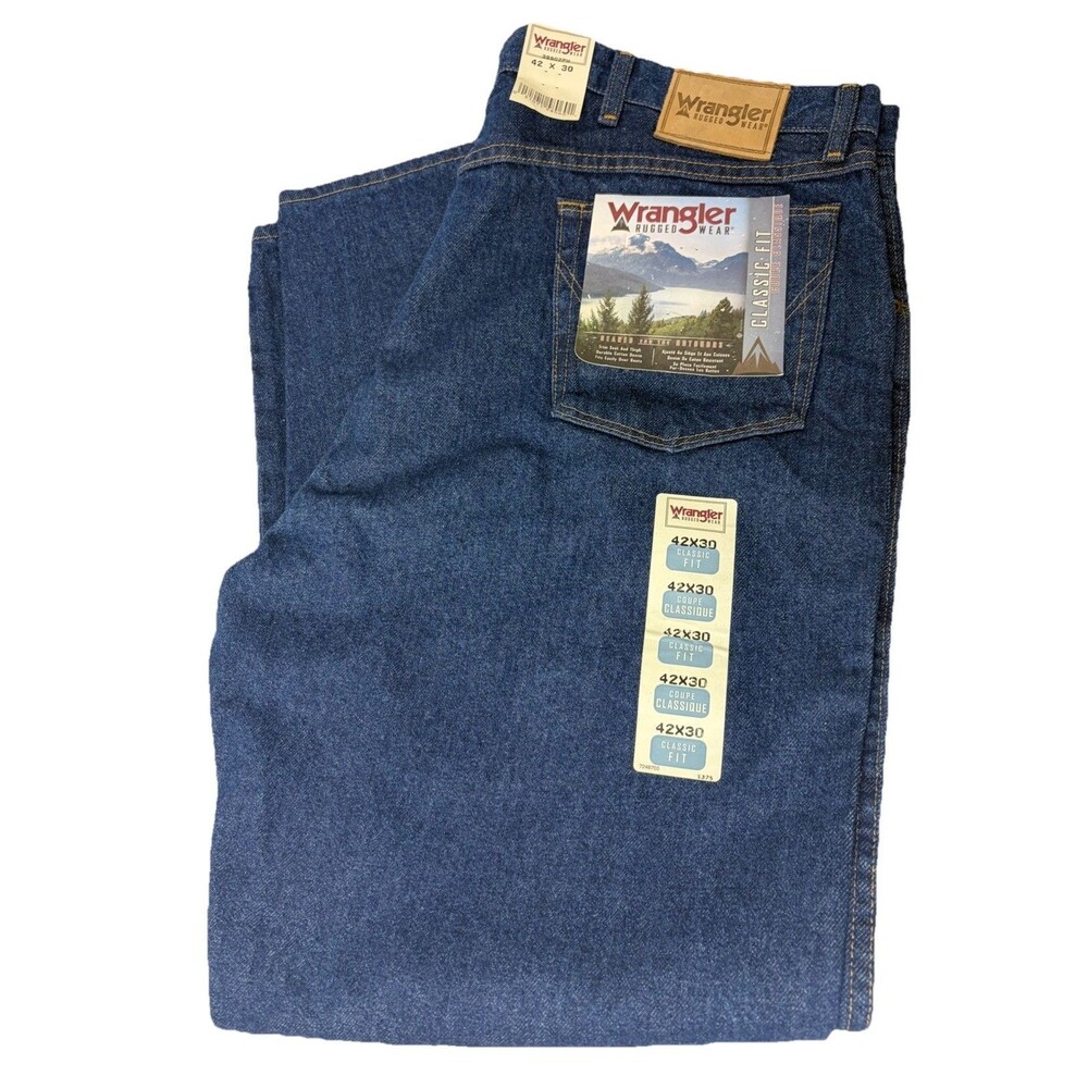 Wrangler Blue Jeans Rugged Wear Classic Fit Dark Wash Men’s 42x30 NWT